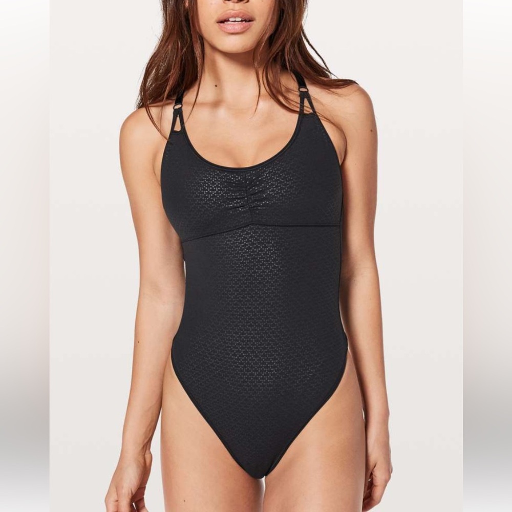 Lululemon The Easy Bodysuit Monochromic Black Dance Thong Size 4